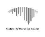 Logo of the Academy for Theatre and Digitality: On a light background, there is a graphic element composed of many vertical black lines of varying lengths, which together form a gently curved shape tapering downward, resembling an abstracted wave or sound visualization. Below it appears the lettering Akademie für Theater und Digitalität (Academy for Theatre and Digitality) in a modern black sans-serif font, with Akademie (Academy) highlighted in bold.