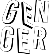 Logo von Genger. Die Buchstaben des Namens ‚GENGER‘ sind großformatig, leicht versetzt angeordnet und mit einem markanten dreidimensionalen Schwarz-Weiß-Effekt gestaltet.