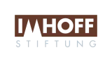 Logo of the Imhoff Foundation: In a brown rectangular block, the word IMHOFF appears in white letters. The M is formed by the stylized silhouette of Cologne Cathedral along the lower edge of the brown block, with the cathedral’s two spires shaping the letter. Below it, the word Stiftung appears in light grey letters.