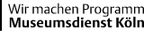 Logo des Museumsdienstes Köln mit dem Schriftzug ‚Wir machen Programm‘ über dem Namen ‚Museumsdienst Köln‘ in schwarzer Schrift.