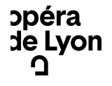 Logo of the Opéra de Lyon: Black text on a white background reading ‘opéra de Lyon.’ The lettering is set in a distinctive, modern sans-serif typeface and arranged across three lines. Beneath the text is a stylized semicircular graphic element, reminiscent of an archway or an abstract stage.