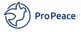 Logo von ProPeace: Eine stilisierte blaue Friedenstaube in einem Kreis steht links neben dem Schriftzug „ProPeace“ in dunkelblauer Schrift auf hellem Hintergrund.