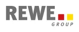 REWE Group logo with the grey word “REWE,” a red and a yellow square, and the word “GROUP” in grey lettering.