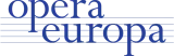 Logo of Opera Europa. The dark blue word “opera” appears above the smaller word “europa”, both in lowercase letters, with a stylised star motif in the background.