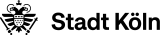 Logo of the City of Cologne. On the left is the black Cologne eagle with a crown, sword and sceptre, featuring the city's coat of arms on its chest. To the right is the name “Stadt Köln” in black lettering.