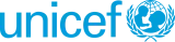 Logo von UNICEF mit dem Schriftzug sowie dem UNICEF-Emblem, das eine Mutter mit Kind vor einem Globus in einem Lorbeerkranz zeigt.