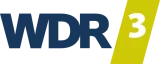 Alt text: Logo of the radio station WDR 3. The dark blue letters “WDR” are followed by a diagonal yellow bar containing the white number “3”.