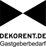 Schwarz-weißes Logo von Dekorent.de – Gastgewerbebedarf, mit zwei einander gegenüberliegenden Dreiecken.