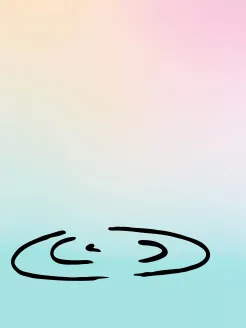Abstract illustration on a pastel-colored background in shades of pink, beige, and turquoise. In the lower part of the image, black curved lines form two opposing spiral-like shapes that evoke sound waves, movements of sound, or a stylized face. The minimalist drawing conveys motion and listening, referring to the themes of sound and perception.